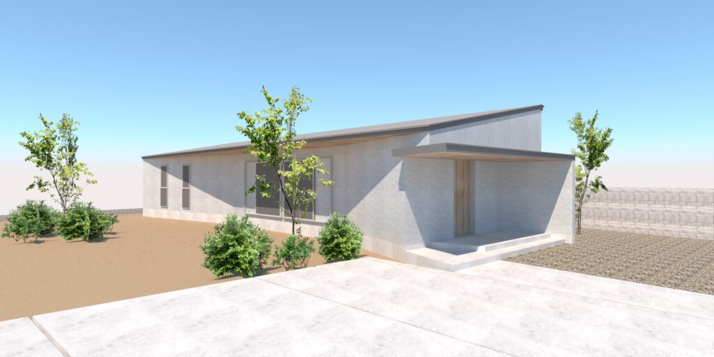 岐阜の建築設計事務所スペースワイドスタジオが岐阜市で開催する住宅完成見学会「小西郷の平屋」の外観パース